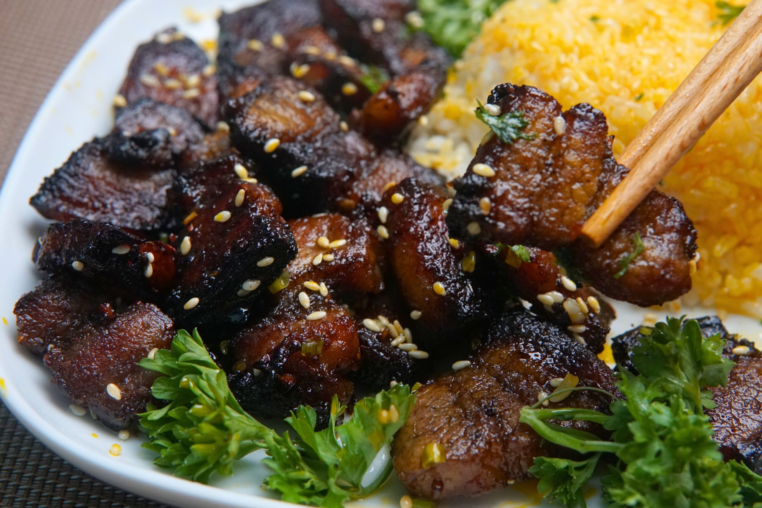 air fryer honey garlic pork belly bites